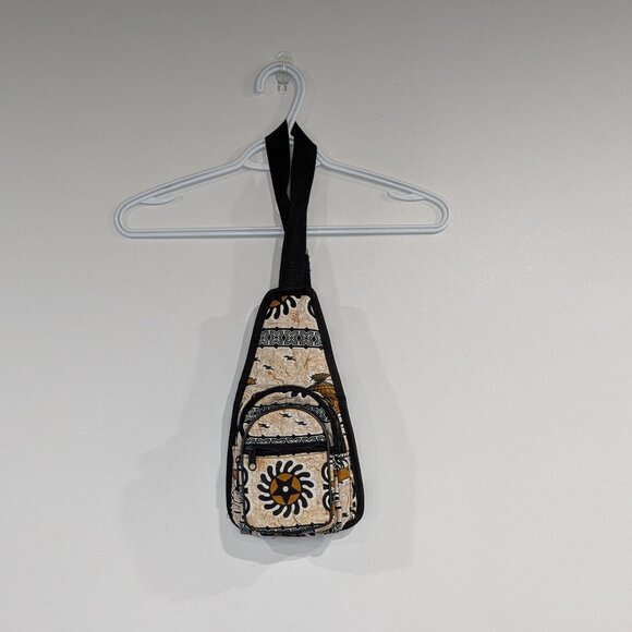 Cotton Sling Bag in African Print Black Brown - Picture 1 of 3